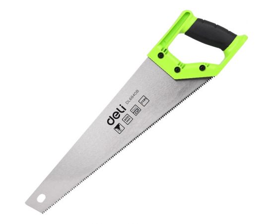 Ножовка (пила) по деревуDELI DL6840b 400 мм, 7 зубьев на дюйм, 3D заточка, рукоять из двухкомпонентного противоударного пластика 114789 