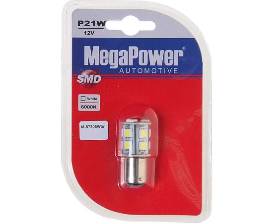 Автолампа MEGAPOWER P21/5W BAY15d 13 SMD 5050 WHITE блистер 260лм 6000K 12V M-57305Wбл 