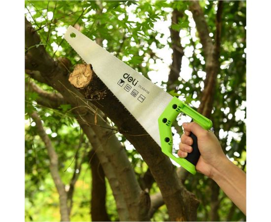 Ножовка (пила) по деревуDELI DL6840b 400 мм, 7 зубьев на дюйм, 3D заточка, рукоять из двухкомпонентного противоударного пластика 114789 – изображение 3