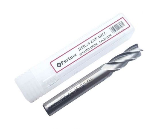 Фреза концевая Серия 302 (10х25х80 мм; HSSЕ; 4-х перая; хв-к 10 мм) Partner 302100 – изображение 2