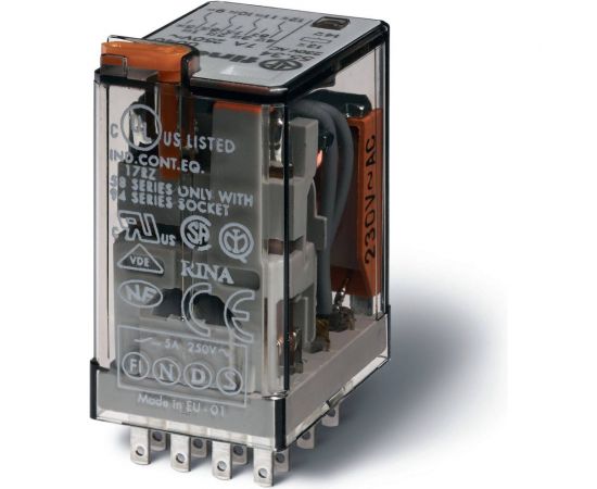 Промежуточное реле Finder 4 перекидных контакта 7А, = 24В DC, 553490240020 