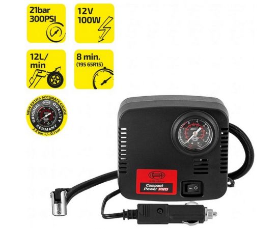 Микрокомпрессор Heyner 12 В, NON-STOP, с манометром, 21 бар 12 л/мин 235000 – изображение 4