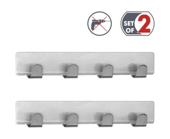 Самоклеющиеся планки с четырьмя крючками Tatkraft Fyra набор 2 шт., из нержавеющей стали L16xH2 10789 – изображение 6
