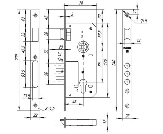 Корпус врезного замка с защелкой Fuaro 900 3MR/PB W/B латунь 15360 – изображение 6