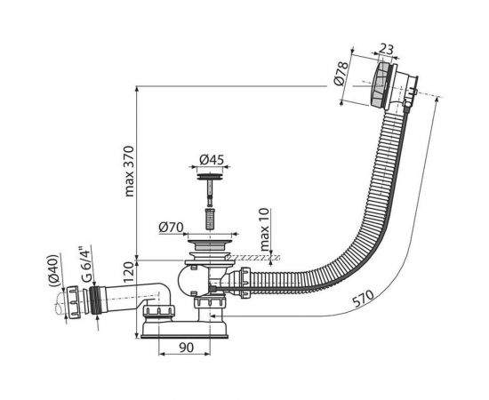 Слив-перелив для ванны Alcadrain автомат ag210125160 00079314 – изображение 2