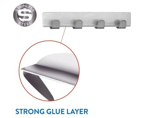 Самоклеющиеся планки с четырьмя крючками Tatkraft Fyra набор 2 шт., из нержавеющей стали L16xH2 10789 – изображение 5