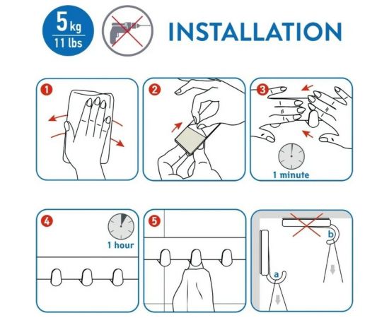 Самоклеющиеся планки с четырьмя крючками Tatkraft Fyra набор 2 шт., из нержавеющей стали L16xH2 10789 – изображение 4
