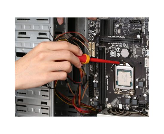 Диэлектрическая шлицевая отвертка DELI dl5141001 4x100 мм, сертификат vde до 1000 В, магнитный наконечник, сталь cr-v, рукоять pp+tpr 110582 – изображение 2