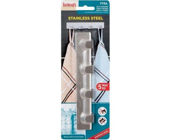 Самоклеющиеся планки с четырьмя крючками Tatkraft Fyra набор 2 шт., из нержавеющей стали L16xH2 10789 – изображение 3