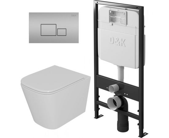 Комплект D&K подвесной безободковый унитаз DK Quadro 530х360х365 мм, сиденье микролифт, белый DS1511604 