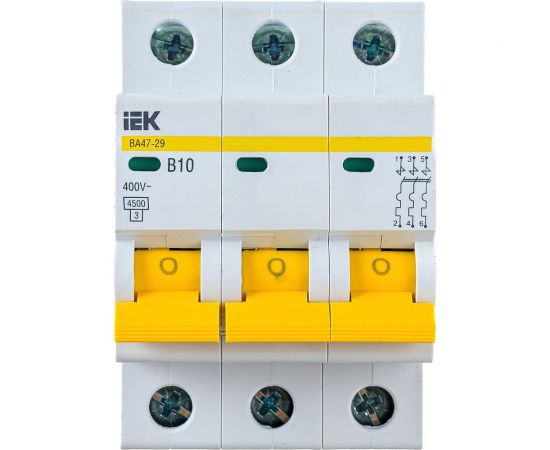 Автоматический модульный выключатель IEK 3п B 10А ВА 47-29 4.5кА ИЭК MVA20-3-010-B 