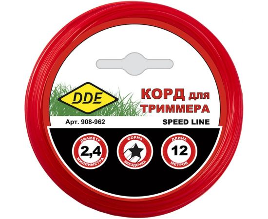 Корд триммерный на подвесе Speed line 2.4 мм, 12 м, красный, звезда DDE 908-962 