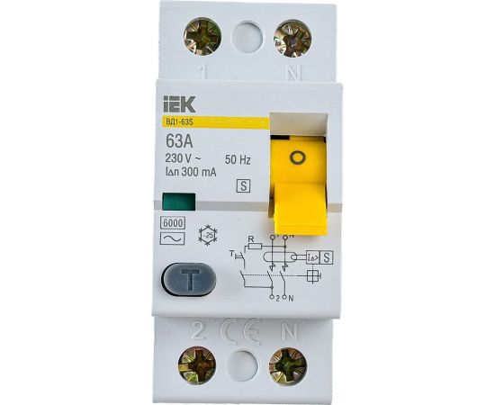 Устройство защитного отключения IEK ВД1-63S УЗО, 2Р, 63А, 300мА MDV12-2-063-300 