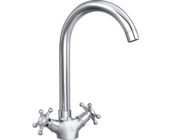 Смеситель для мойки СЛАВЕН с высоким изливом, двуручный СЛ-ДВ-И22 