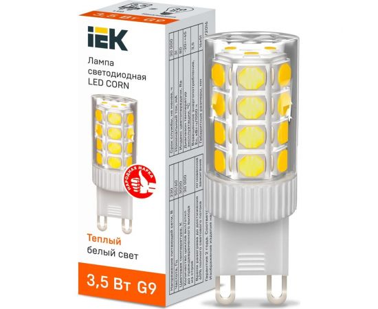 Светодиодная лампа IEK corn капсула 3,5вт 230в 3000к керамика g9 LLE-CORN-4-230-30-G9 