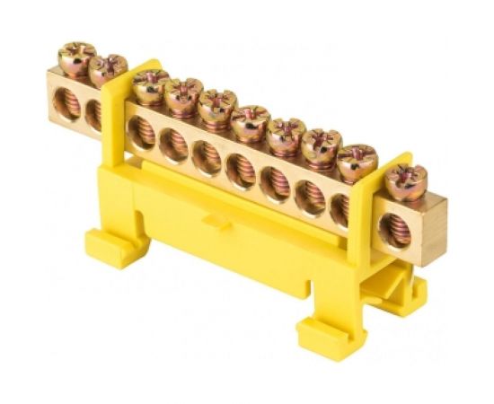 Шина EKF ""0"" PE, 10 отверстий, латунь, желтый изолятор, тип ""Стойка"" на DIN-рейку PROxima sn0-63-10-sy 