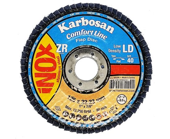 Диск лепестковый прямой по нержавеющей стали Flap 125x22 мм, Р40 Karbosan 82290 