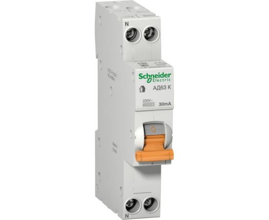 Автоматический выключатель дифференциального тока Schneider Electric 2полюса 1P+N C 16А 30мА тип AC 4.5кА 12522 