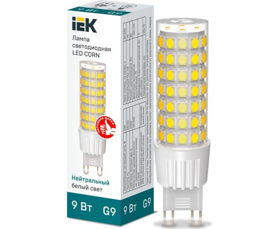 Светодиодная лампа IEK corn капсула 9вт 230в 4000к керамика g9 LLE-CORN-9-230-40-G9 