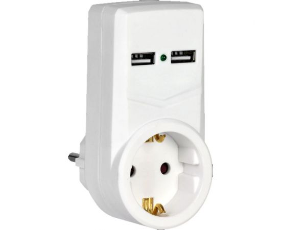 Адаптер IEK Т-01 01 1 место, 2P+PE, 16А, 2хUSB 2,1A, белый WTP10-16-01-ZKU-K01 