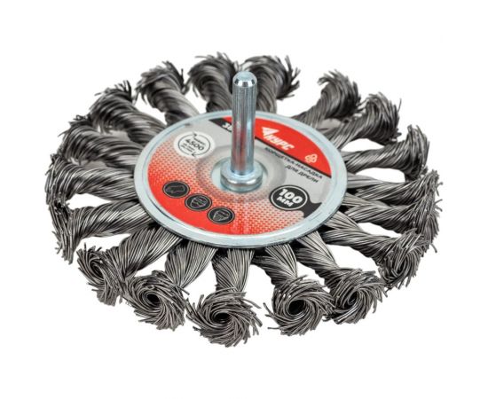 Дисковая прямая корщетка со шпилькой, стальная витая проволока 100 мм КУРС 38474 – изображение 2