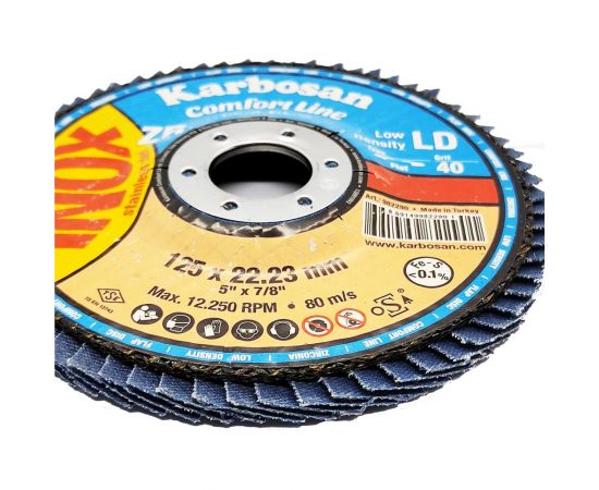 Диск лепестковый прямой по нержавеющей стали Flap 125x22 мм, Р40 Karbosan 82290 – изображение 2