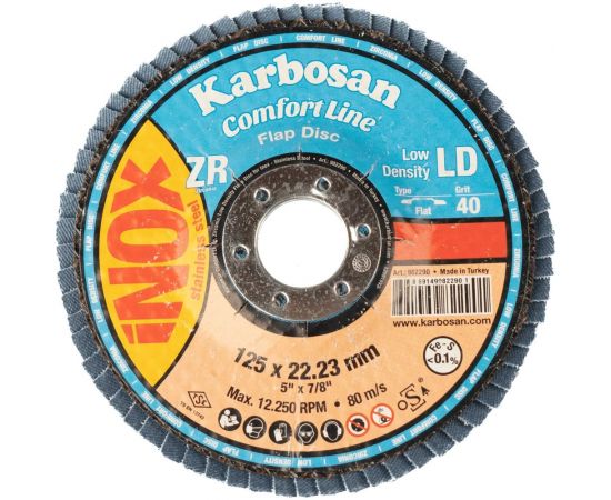 Диск лепестковый прямой по нержавеющей стали Flap 125x22 мм, Р40 Karbosan 82290 – изображение 5
