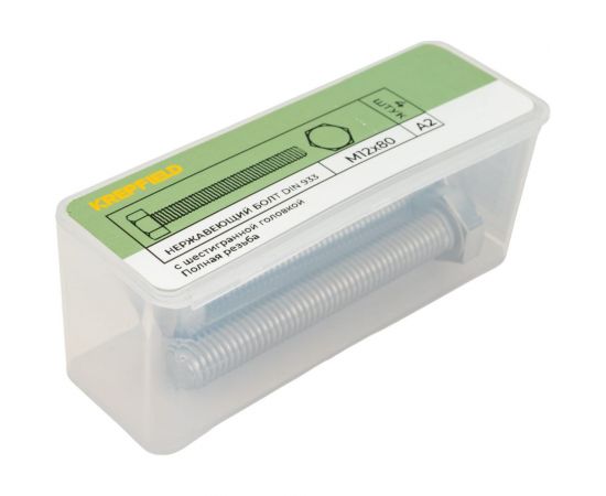 Нержавеющий болт с шестигранной головкой KREPFIELD M12x80 мм, DIN 933, А2, полная резьба, 4 шт. 933А2БОЛТ12Х80-4 – изображение 5