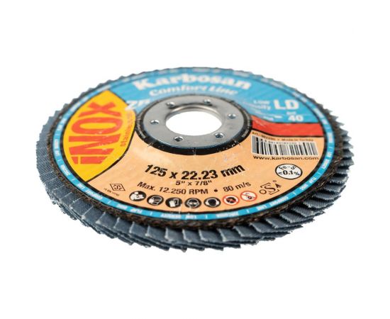 Диск лепестковый прямой по нержавеющей стали Flap 125x22 мм, Р40 Karbosan 82290 – изображение 6