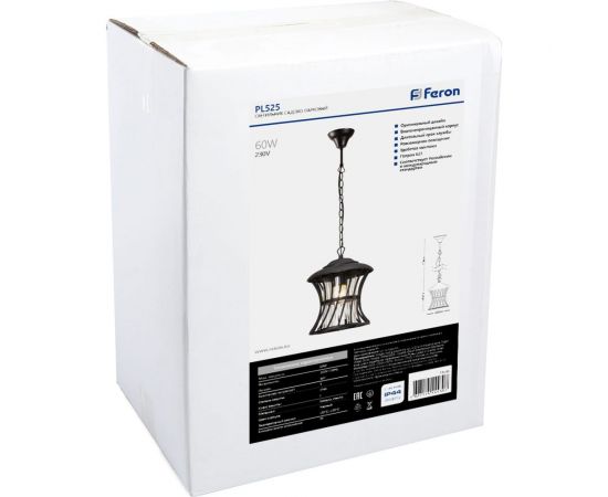 Садово-парковый светильник FERON 60W 230V E27 черный, PL525 11620 – изображение 3