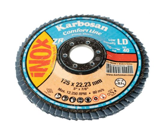 Диск лепестковый прямой по нержавеющей стали Flap 125x22 мм, Р40 Karbosan 82290 – изображение 7