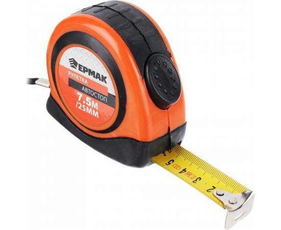 Рулетка ЕРМАК ""Автостоп"", двухкомпонентный корпус, 7,5мх25мм 658-122 