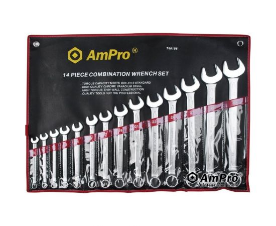 Набор комбинированных ключей AmPro 14 предметов, 10-32мм T40186 