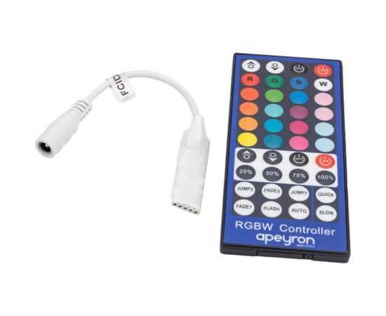 Контроллер RGBW Apeyron, 12/24В, 96/192Вт, 4 канала 2А, IP20, пульт радио, 40 кнопок, 61x35x22мм 04-40 