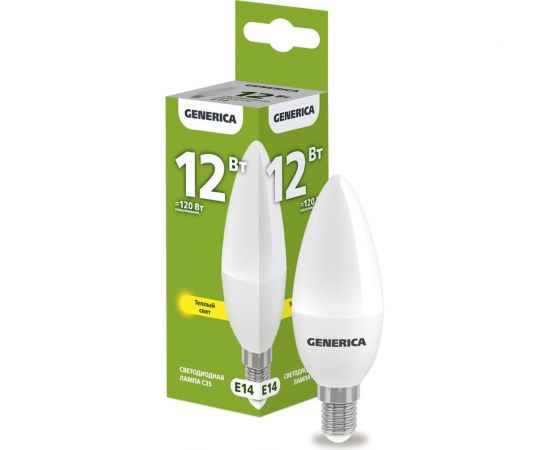Светодиодная лампа GENERICA C35 свеча 12Вт 230В 3000К E14 LL-C35-12-230-30-E14-G 