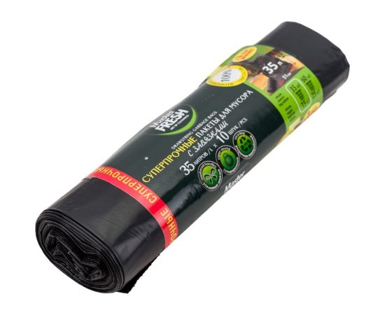 Пакеты черные суперпрочные с завязками для мусора 10 шт, 35 л, 24 мкм MASTER FRESH 236531 – изображение 3