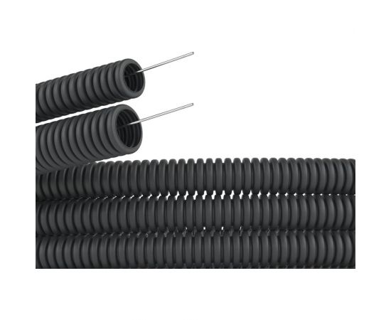 Гибкая гофрированная ПВХ труба DKC д.25мм, легкая, с протяжкой, 50м, цвет черный 91925B – изображение 2