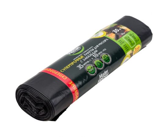 Пакеты черные суперпрочные с завязками для мусора 10 шт, 35 л, 24 мкм MASTER FRESH 236531 – изображение 4