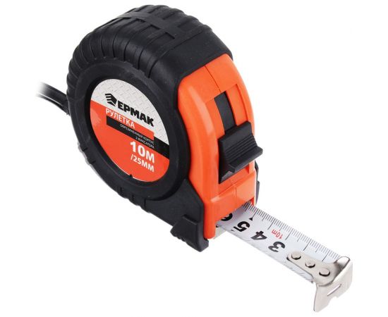 Рулетка ЕРМАК с обрезиненным корпусом, 10мх25мм 658-086 