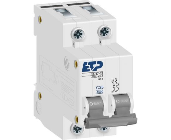 Автоматический выключатель ETP 2P 25А тип C 4,5 кА ЕТР 11221 
