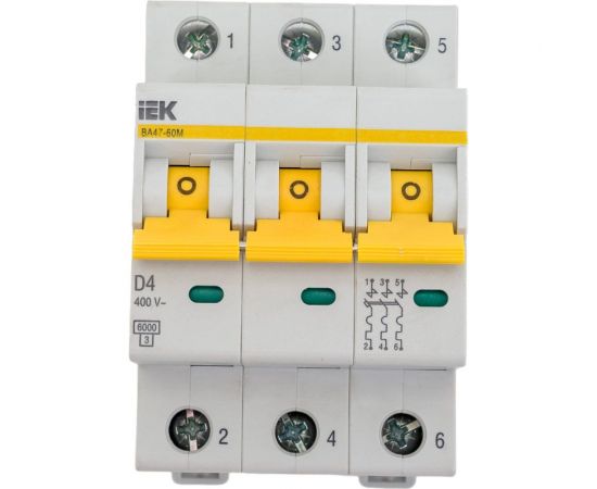 Автоматический выключатель IEK ВА47-60M 3Р 4А 6кА D MVA31-3-004-D 