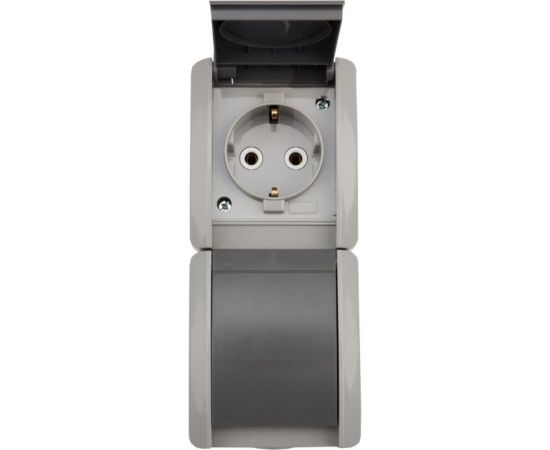 Двойная накладная розетка KRANZ керамика, вертикальный блок с/з IP54 16А серая KR-78-0616 