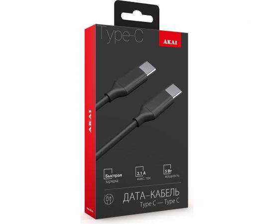 Дата-кабель AKAI Type C- Type С , 1м, 2,1А, TPE , черный CE-468B 
