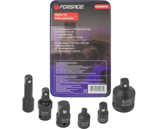 Набор адаптеров ударных 6 предметов, удлинитель 125 мм, кардан 1/2 в ложементе f-4068mpb Forsage 52603 