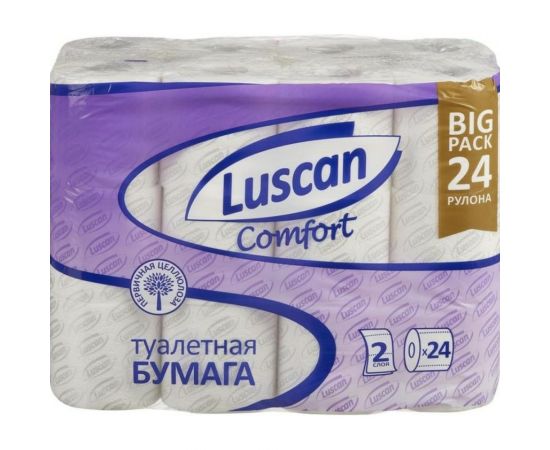 Туалетная бумага Luscan Comfort 2 слоя, белый, 100% целлюлоза, 20,04 м., 167 л., 24 шт/уп 1574572 