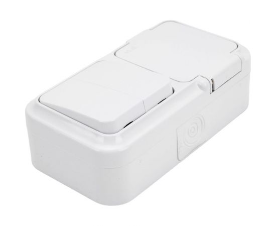 Блок Bylectrica 2 выключателя + розетка ОУ IP54, серия ПРАЛЕСКА АКВА, белый, 2В-РЦ-655 – изображение 3