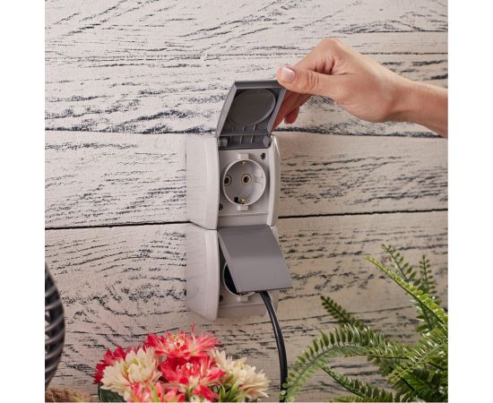 Двойная накладная розетка KRANZ керамика, вертикальный блок с/з IP54 16А серая KR-78-0616 – изображение 9