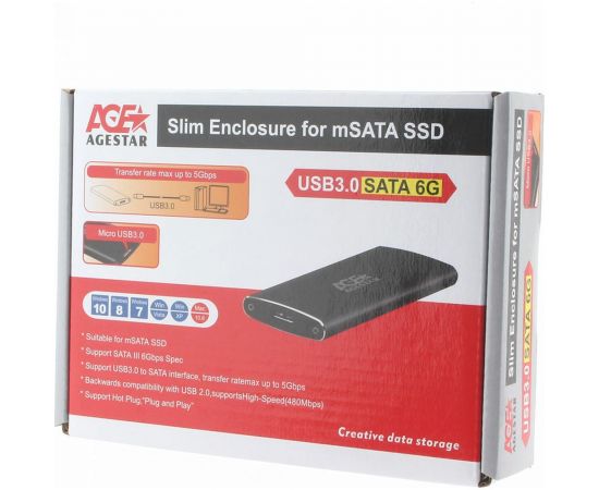 Внешний корпус AgeStar USB 3.0 mSATA, алюминий, черный, 3UBMS2 (BLACK) – изображение 2