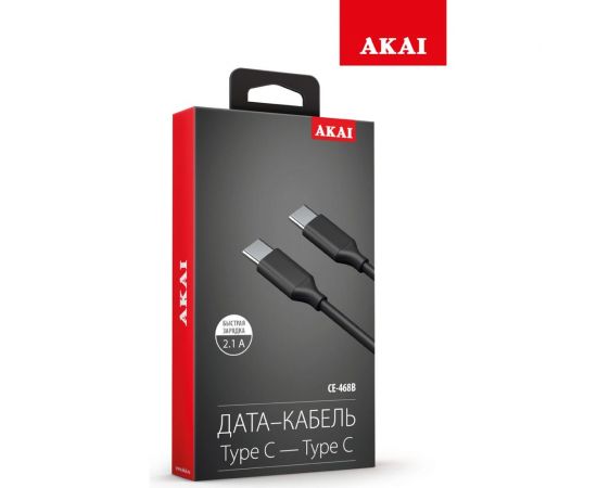 Дата-кабель AKAI Type C- Type С , 1м, 2,1А, TPE , черный CE-468B – изображение 2