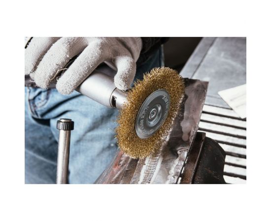 Щетка дисковая волнистая с хвостовиком 100 мм, проволока - латунь 0.30 мм DEBEVER DB80163377 – изображение 6